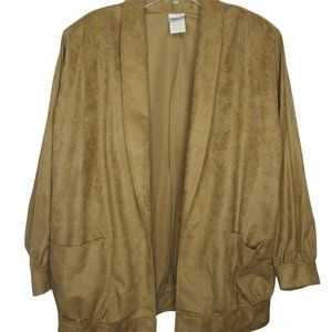 Vintage 80s Faux Suede Moto Jacket XL Brown Pockets Lined Shoulder Pads Washable